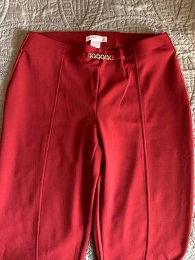Red Women's Ponte Pants with Chain Accent